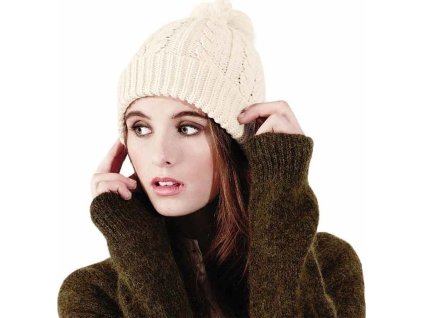 Dámská pletená čepice s bambulí Beechfield (Barva červená vínová)