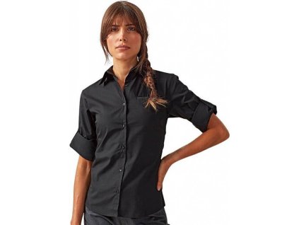 Dámská pracovní košile s ohrnutým rukávkem na knoflík (Velikost XS, Barva Black (ca. Pantone Black C))