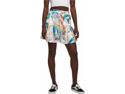 Dámská saténová mini sukně Urban Classics s barevným potiskem (Velikost 3XL, Barva bílá - barevná)
