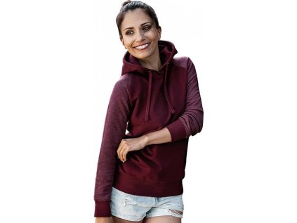 Dámská slim fit mikina Miners Mate s kontrastními rukávy, s kapucí a bez kapes (Velikost XS, Barva černá mikina s melírovými rukávy)