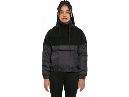 Dámská zimní bunda s kožíškem a kapsou na břiše (Barva černá - černá, Velikost L)