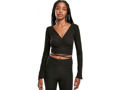 Dámské crop top zavinovací tričko s dlouhým rukávem (Barva černá, Velikost 5XL)