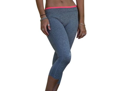 Dámské fitnes Capri legíny s kontrastním lemem (Velikost XXS (6), Barva šedá melír - korálová)