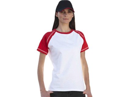Dámské kontrastní raglánové tričko James and Nicholson (Velikost S, Barva černá - červená)