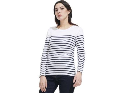 Dámské pruhované tričko Matelot s dlouhými rukávy certifikace Vegan (Velikost S, Barva modrá námořní - bílá)