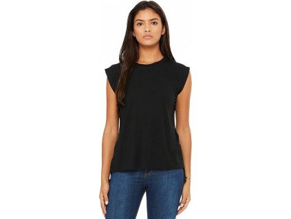 Dámské splývavé tričko s delším zadním dílem a ohnutou manžetou na rukávku (Velikost S, Barva černá)