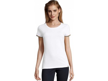 Dámské tričko Rainbow s kontrastními lemy na rukávcích (Velikost S, Barva bílá - modrá královská)