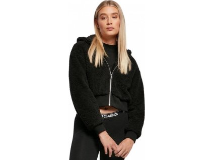 Dámský huňatý oversize bomber s kožíškem a velkou kapucí (Barva černá, Velikost L)