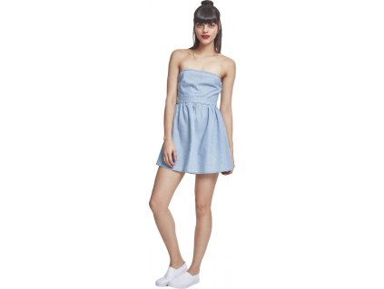Denimové bandeau šaty Urban Classics bez ramínek s bočním zipem (Velikost L, Barva modrá sepraná)