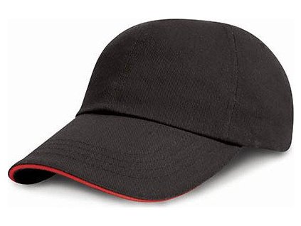 Dětská čepice z těžkého kepru s nízkým profilem a dvoubarevným kšiltem (Barva černá - červená)