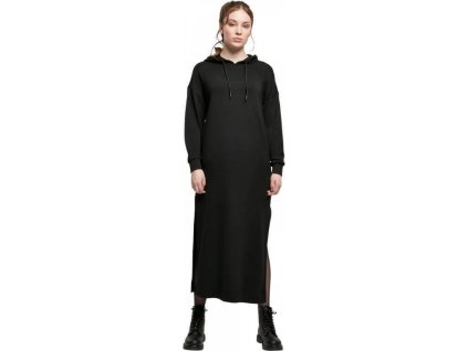 Dlouhé oversize šaty z modalu Urban Classics s rozparky a kapucí (Barva černá, Velikost 3XL)