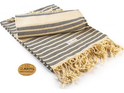 Dvojbarevná bavlněná osuška na hamam se střapci 100 x 180 cm, 240 g/m (Velikost 100 x 180 cm, Barva černá - slonovinová)