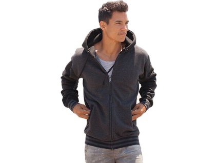 Dvojbarevná unisex mikina Varsity s kapucí a zipem (Velikost XS, Barva černá - šedý melír)