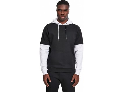 Dvouvrstvá kontrastní pánská mikina s kapsou Urban Classics (Barva černá - bílá, Velikost 3XL)