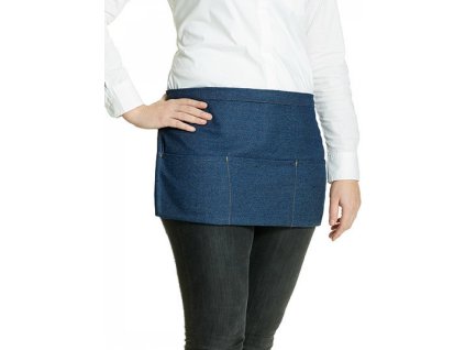 Džínová koktejlová gastro zástěra se třema kapsama (Velikost 60 x 30 cm, Barva modrý denim)