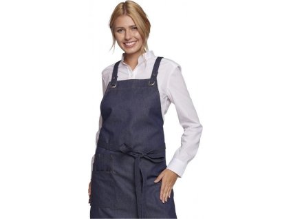 Džínová pracovní zástěra s překříženými popruhy (Barva modrý denim, Velikost 90 x 71 cm)