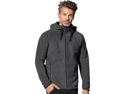 Fleecová bunda s kapucí a kontrastními detaily (Velikost S, Barva šedá  melír)