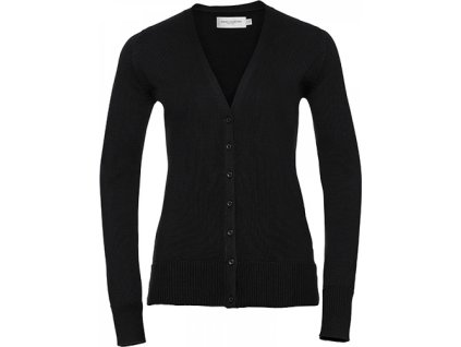 Hebký dámský kardigan s knoflíky s velkým véčkovým výstřihem (Barva Black, Velikost XXS)