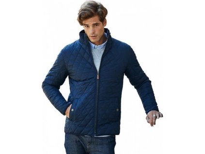 Jarní pánská slim-fit bunda Richmond s mosaznými detaily, modrá 4XL (Barva Modrá námořní tmavá, Velikost 4XL)