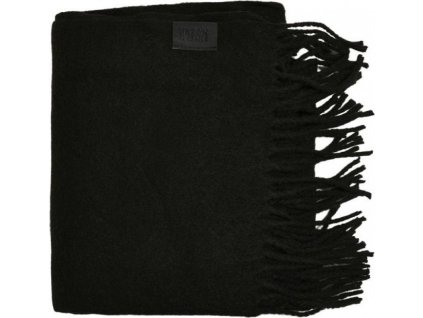 Jednobarevná šála s třásněmi s příměsí vlny, 50 cm x 180 cm (Barva černá, Velikost one size)