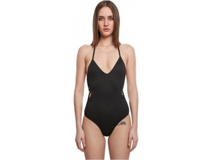 Jednodílné plavky se šněrováním na boku Urban Classics (Barva černá, Velikost L)