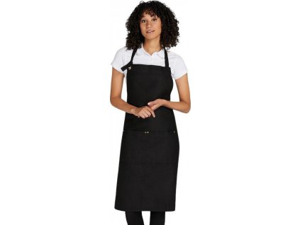 Jemná pracovní zástěra Provence z kepru se zavazováním kolem krku (Barva černá)