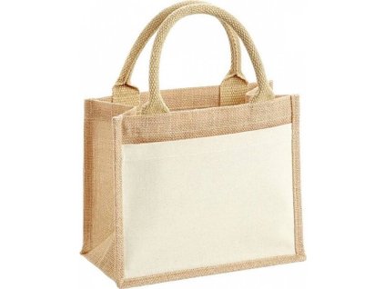 Jutová dárková taška s bavlněnou kapsou na potisk (Velikost 26 x 22 x 14 cm, Barva přírodní)