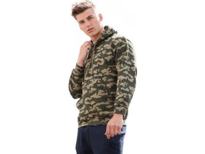 Kamuflážová klokanka Just Hoods 70 % bavlny (Velikost XS, Barva zelená kamufláž)