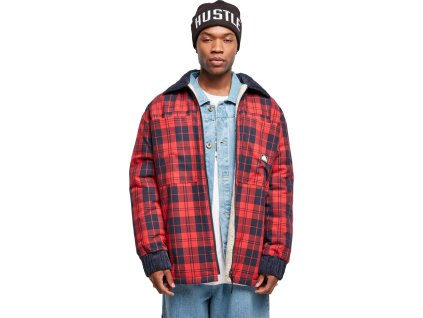 Kostkovaná flanelová bunda s kožíškem (Barva červená, Velikost L)