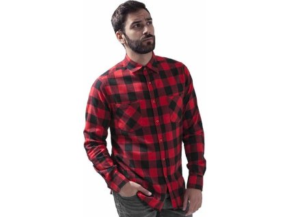 Kostkovaná flanelová košile Build Your Brand (Velikost S, Barva černá - červená)