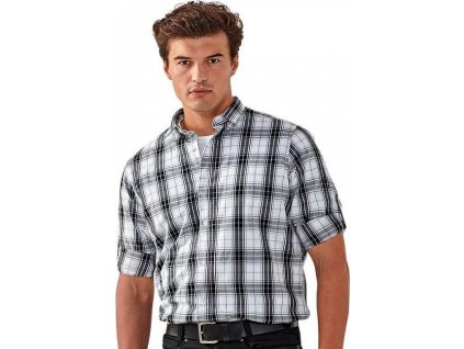 Kostkovaná pánská košile Ginmill s dlouhým rukávem 100 % bavlna (Velikost S, Barva Black (ca. Pantone Black C)-White)