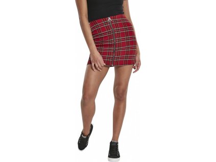 Kostkovaná sukně se zipem po celé délce Urban Classics (Barva červená - černá, Velikost L)