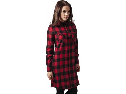 Košilové šaty Urban Classics z kostičkovaného flanelu (Velikost L, Barva černá - červená)