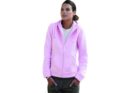 Krátká mikina do pasu se zipem a kapucí, Fruit of the Loom (Barva Světle růžová, Velikost L)