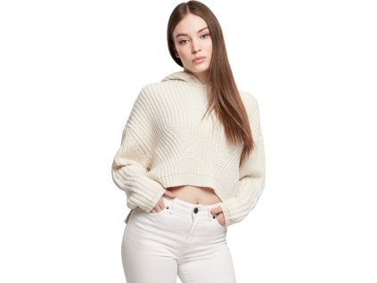 Krátký pletený oversize svetr do pasu a s kapucí Urban Classics (Barva černá, Velikost 3XL)