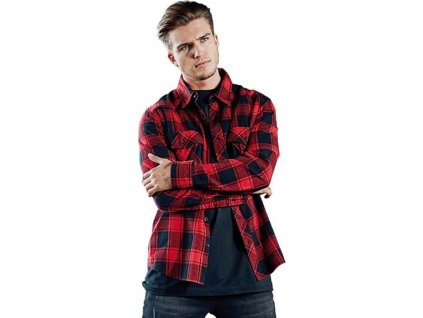 Lehká flanelová kostkovaná košile Build Your Brandit (Velikost S, Barva červená - černá)
