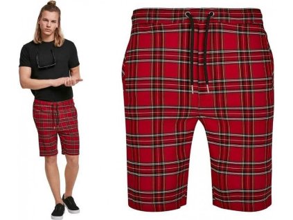 Lehké kostkované šortky z tartanu Urban Classics (Barva červená - černá, Velikost L)