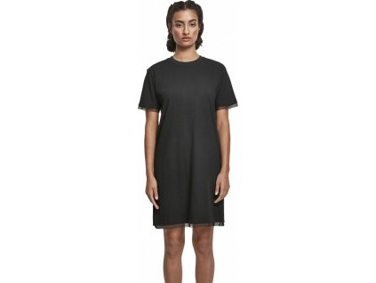 Lehké mini šaty Urban Classics krajkou lemované 140 g/m (Barva černá, Velikost S)