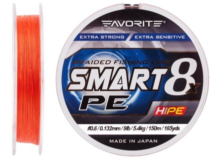 Pletená šňůra Smart PE 8x 150m (červenooranžová) #0,6/0,132mm 9lb/5,4kg