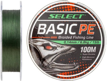 Pletená šňůra Basic PE zelená 100m 0,18mm 22lb/9,9kg