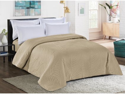 Béžový přehoz na postel LEAVES s elegantním listovým vzorem
