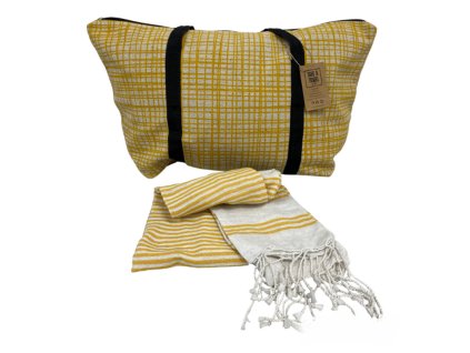 Stylový set plážové tašky + osušky HAMAM 75x150 cm, okrově žlutý, 100% organická bavlna