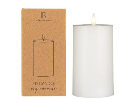 LED sloupová svíčka WARM FLAME SL 12,5 cm bílá s realistickým plamenem