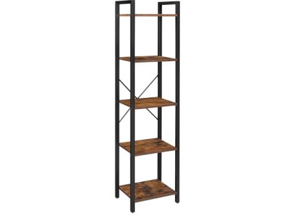 Regál TAYLOR s 5 policemi – Úzký regál s kovovou konstrukcí, výška 154 cm, ideální pro knihy a dekorace.