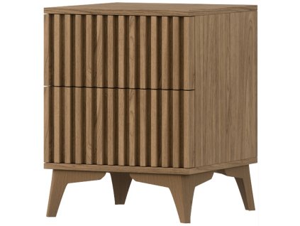 Noční stolek ENTSIAN 40 x 40 cm, dub artisan – moderní design s žebrováním a dvěma zásuvkami.