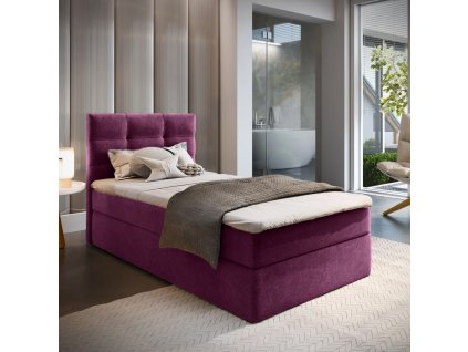 Luxusní čalouněná postel boxspring GLORIEN 90x200 cm v purpurové barvě