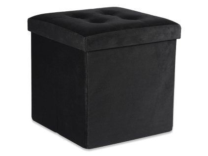 Černý skládací taburet ZAREX VELVET L s úložným prostorem