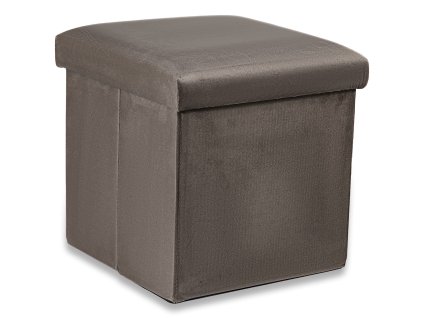Hnědý skládací taburet CUBEXO VELVET M s úložným prostorem
