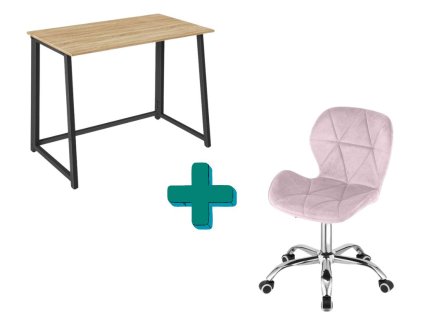 Set ZARIMO dub sonoma a AVOLA růžové – jemný a stylový nábytek pro domácí kancelář.