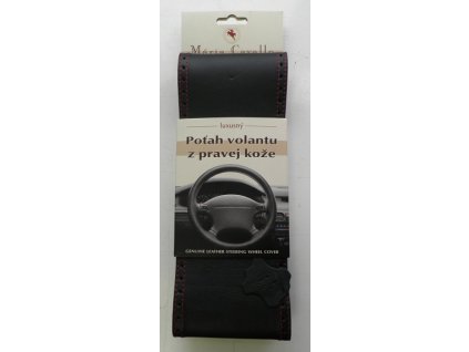 121594 potah volantu z pravej koze maria cavallo cierny cervene obsitie cervena snurka